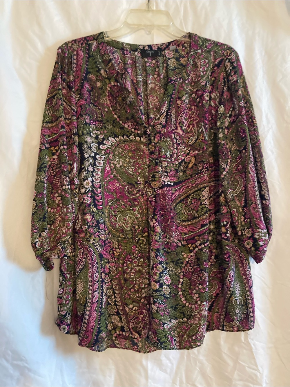 Tahari Paisley V-Neck Tunic in Purple and Green size 1X